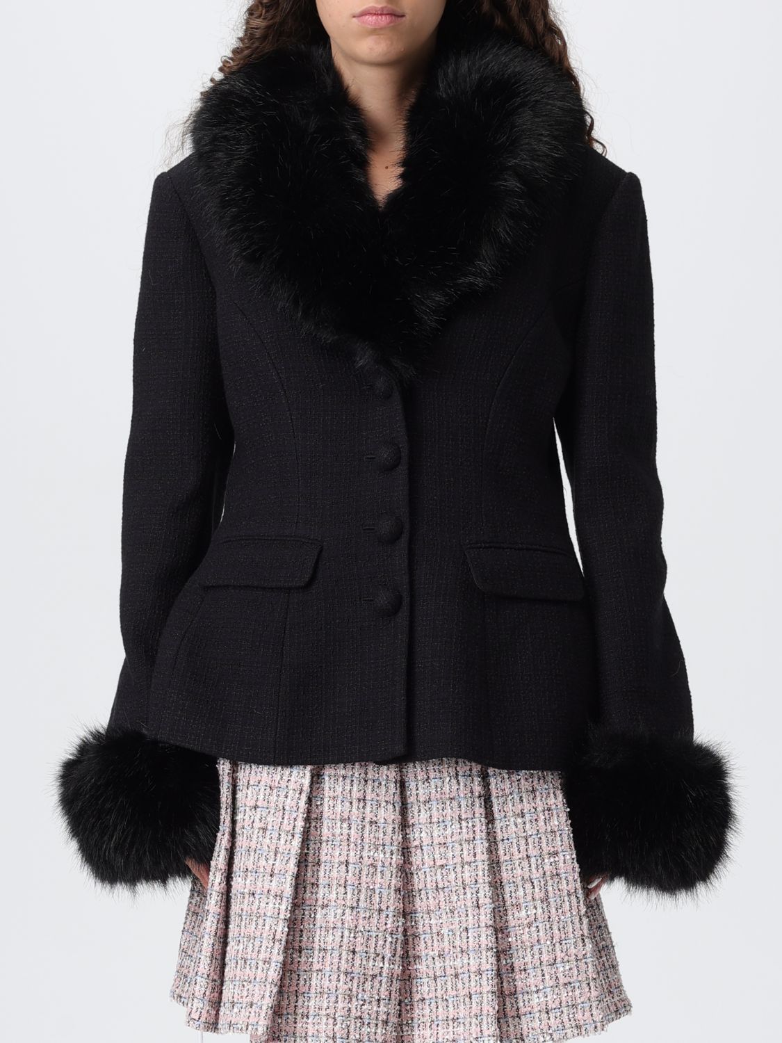 Self-portrait Black Tailored Boucle Fur Jacket Clothing In Black