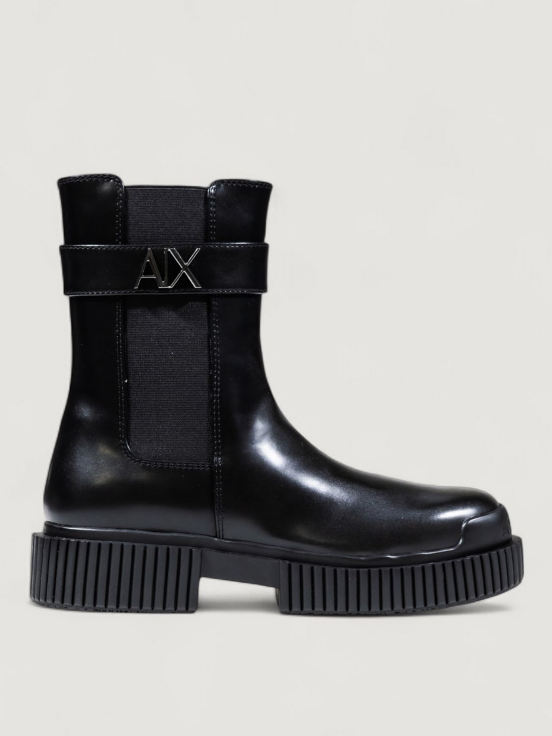 Armani Exchange Buckle Logo Ankle Boots In Black