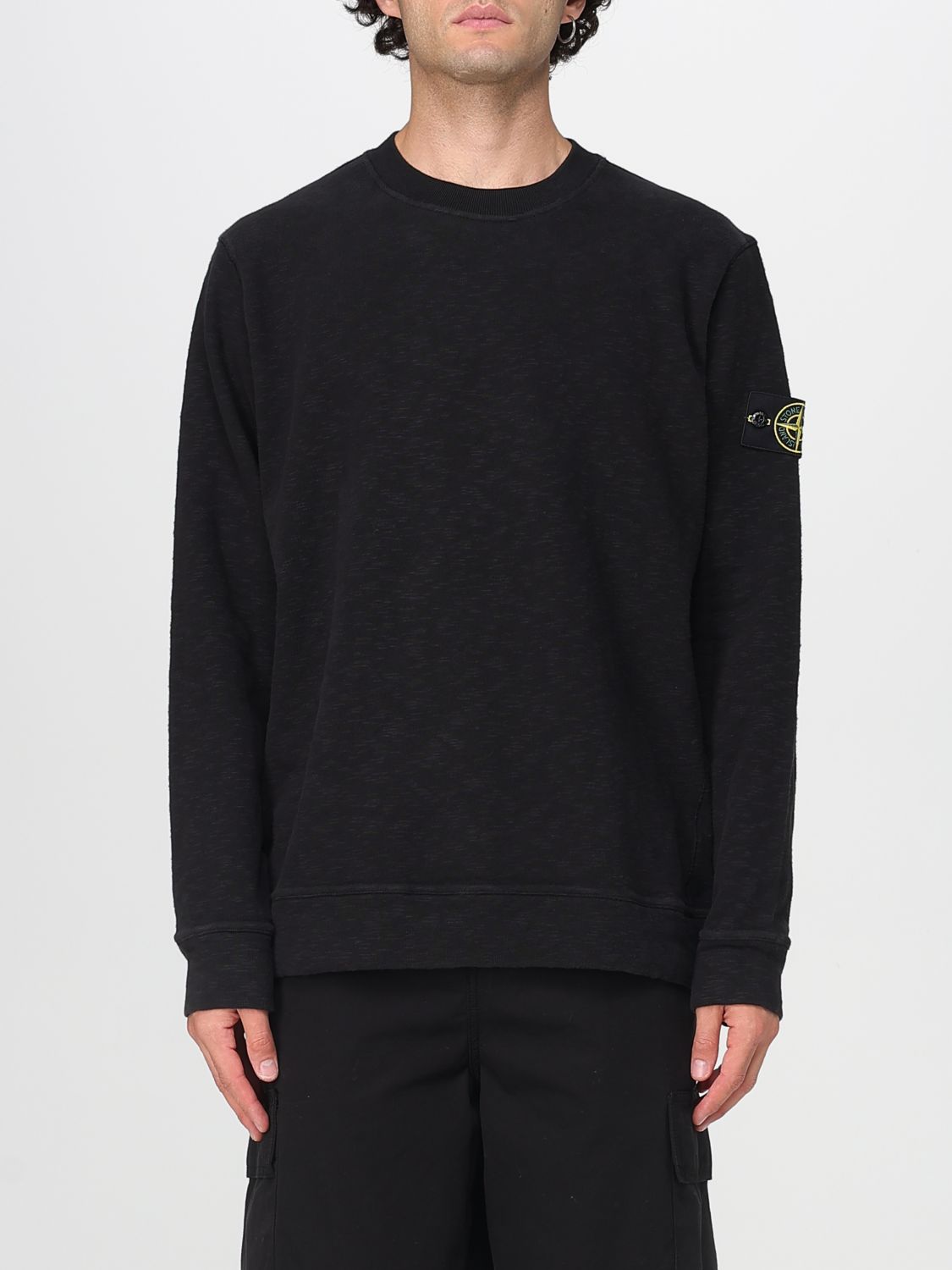 Stone Island Organic Cotton Crew Neck Sweater With English Ribs Knitwear Blue In Black