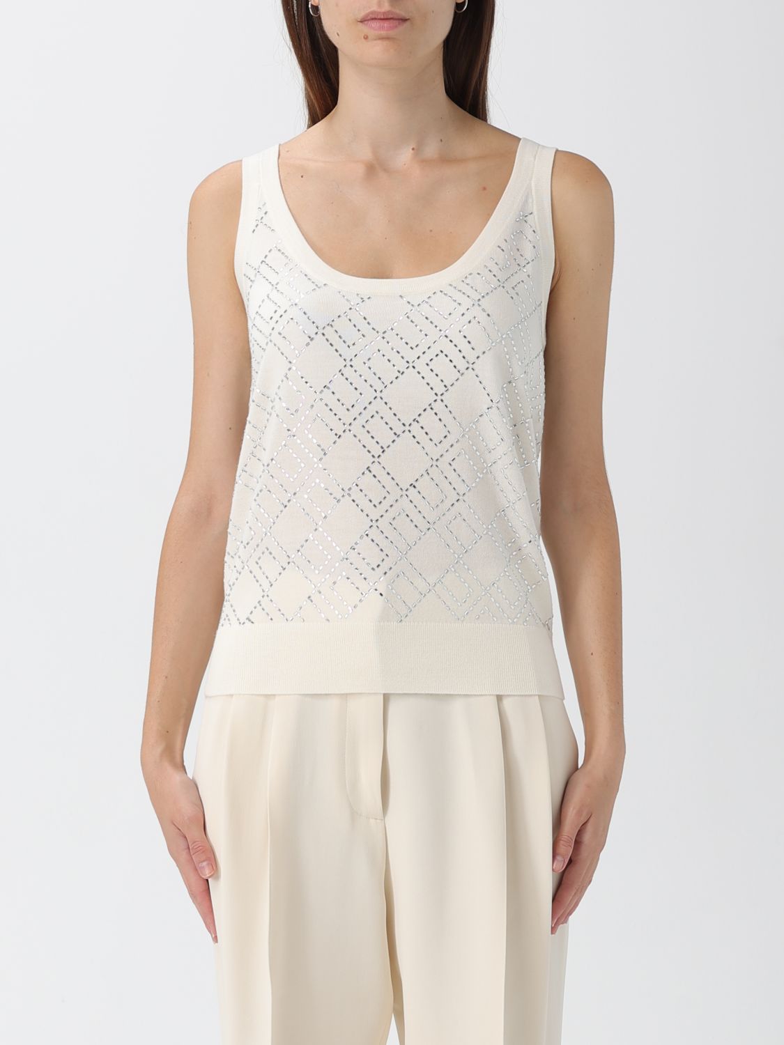 Elisabetta Franchi Crystal-embellished Merino Tank Top In White