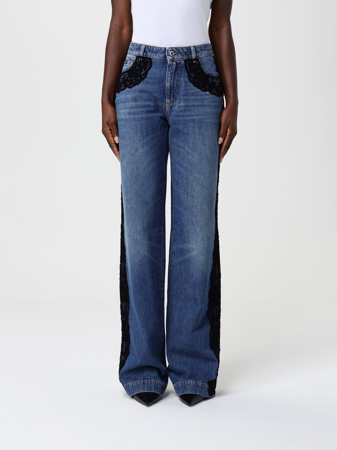 Dolce & Gabbana Dolce&gabbana Lace Trim Straight Leg Jeans In Blue