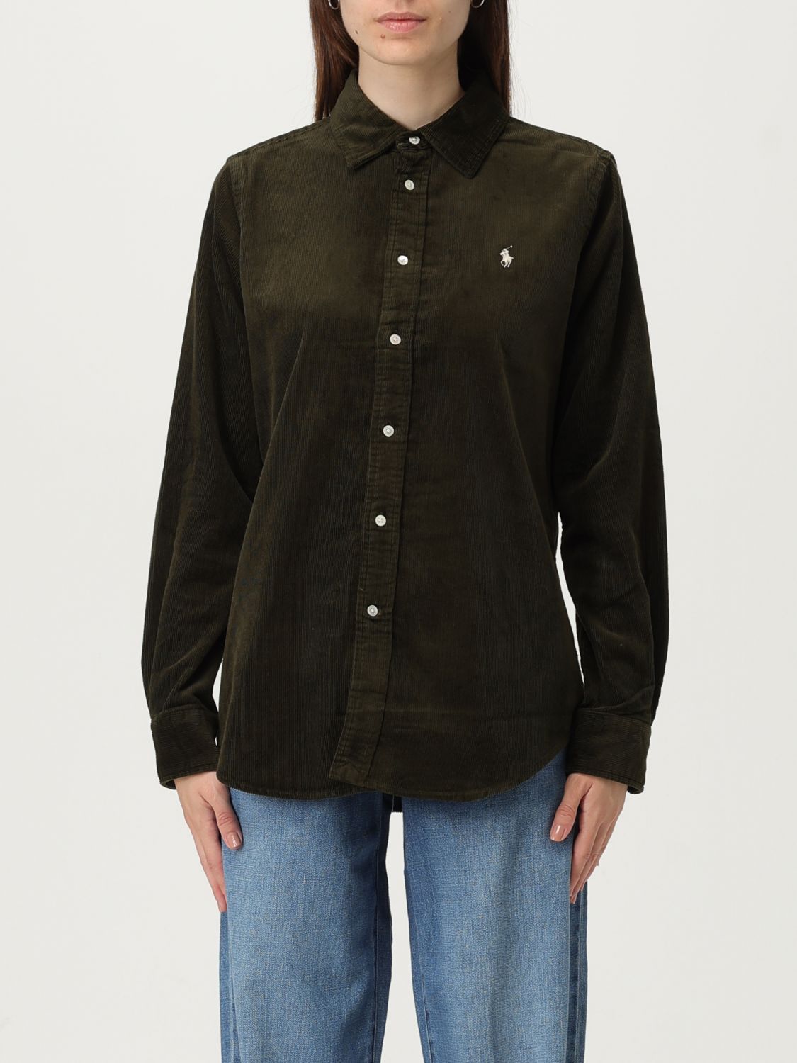 Polo Ralph Lauren Stretch Cotton Velvet Shirt In Green
