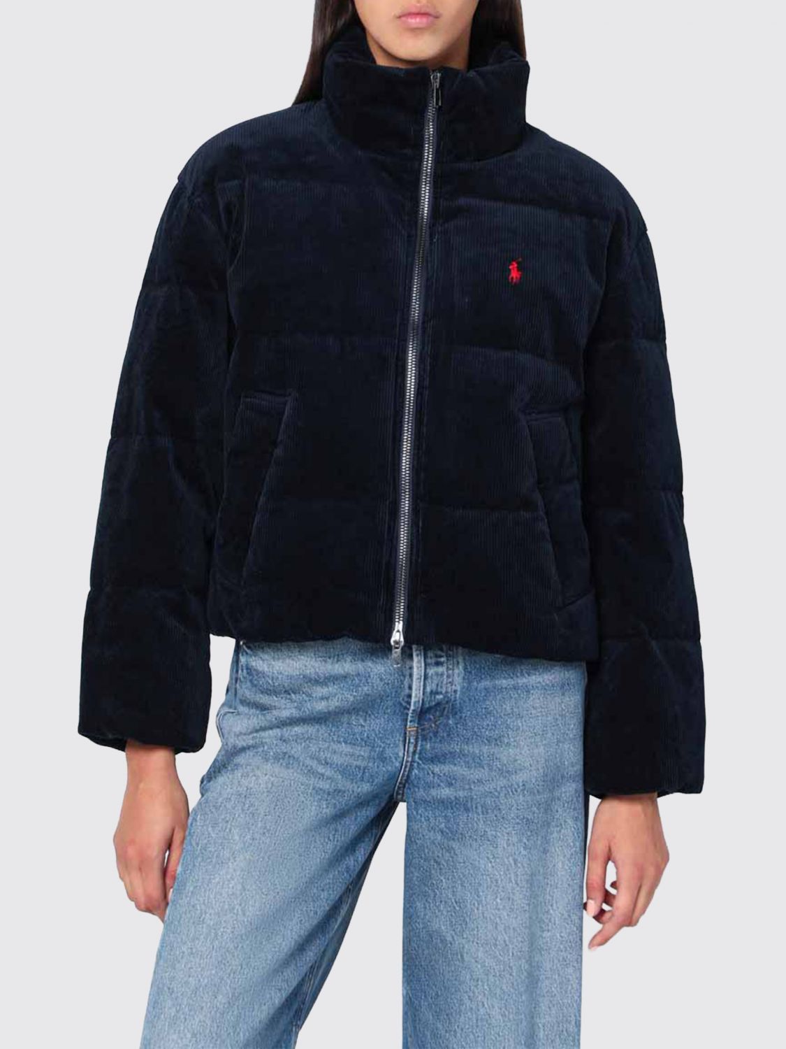 Polo Ralph Lauren Navy Blue Corduroy Puffer Jacket In Blue