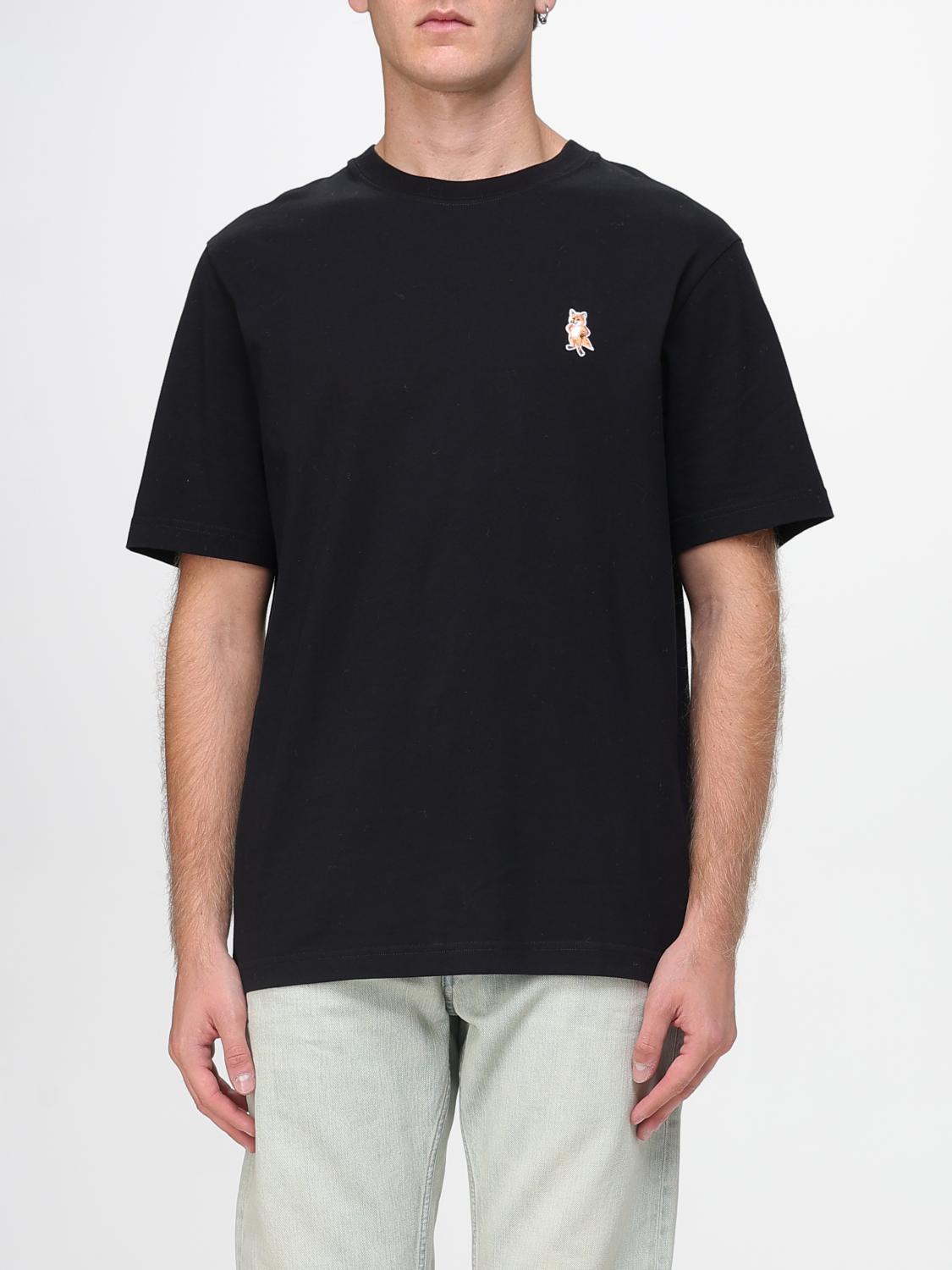 Maison Kitsuné Embroidered Cotton T-shirt With Dressed Fox Design In Black