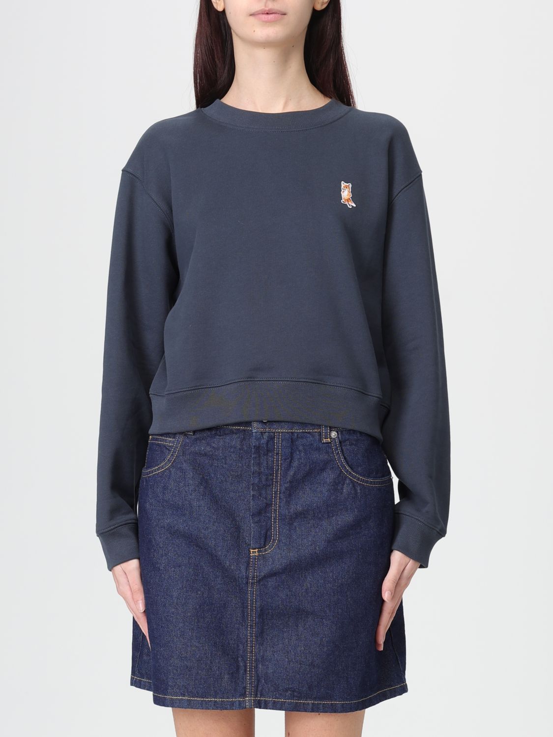 Maison Kitsuné Cropped Crewneck Sweatshirt With Chest Patch In Multi