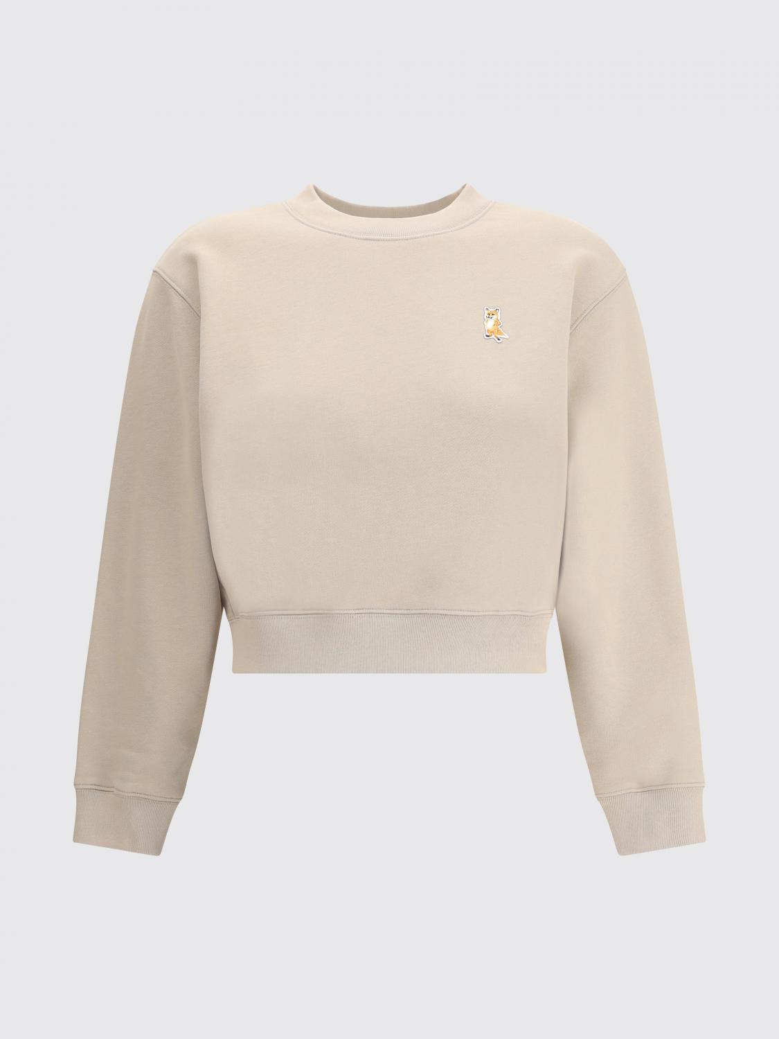 Maison Kitsuné Knitwear With Ribbed Cuffs And Crew Neck In Neutral
