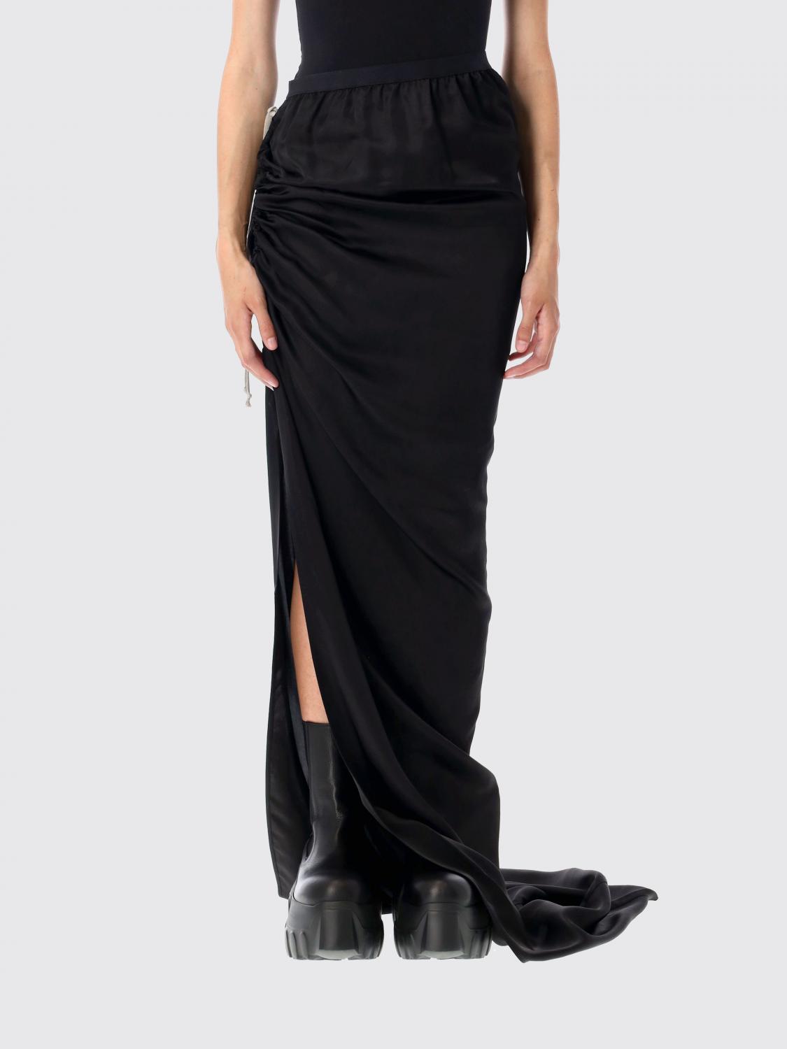 Rick Owens Draped Drawstring Maxi Ruched Side Slit In Black