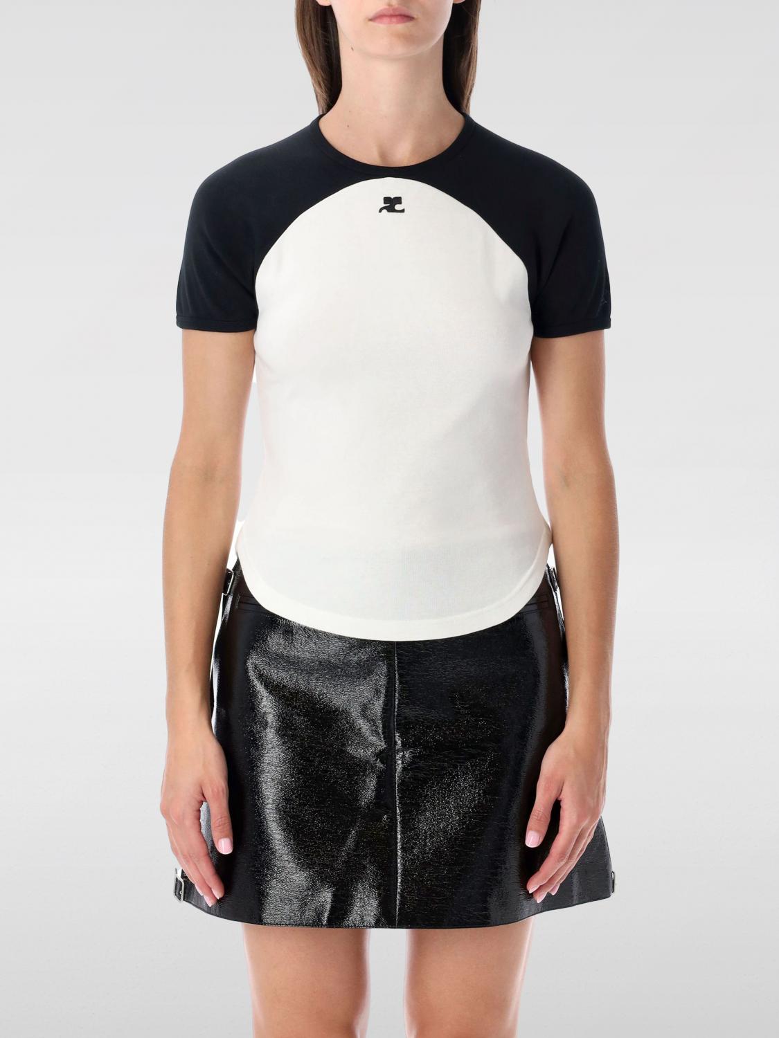 Courrèges Circle Contrast White And Black Cotton T-shirt In White