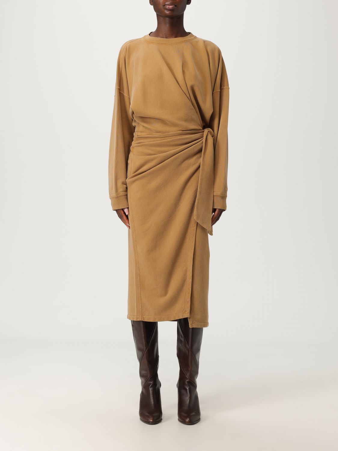 Isabel Marant Étoile Sandrina Long Sleeve Cotton Fleece Dress In Brown