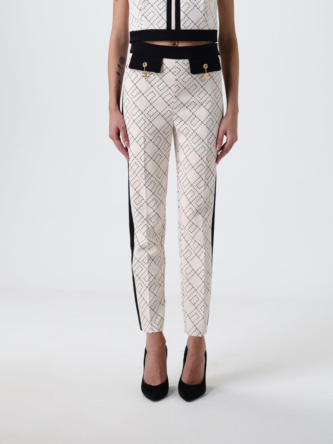Elisabetta Franchi Bi Color Trousers In White