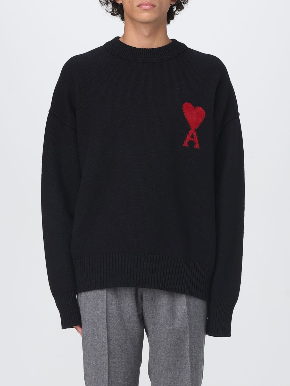 Ami Alexandre Mattiussi Ami Felted Wool Sweater With Heart And Logo Detail In Black