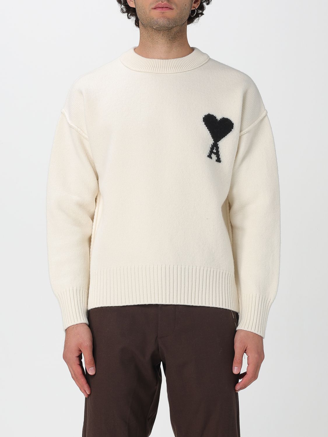 Ami Alexandre Mattiussi Ami Paris Ami De Coeur Crewneck Knitted Jumper In White