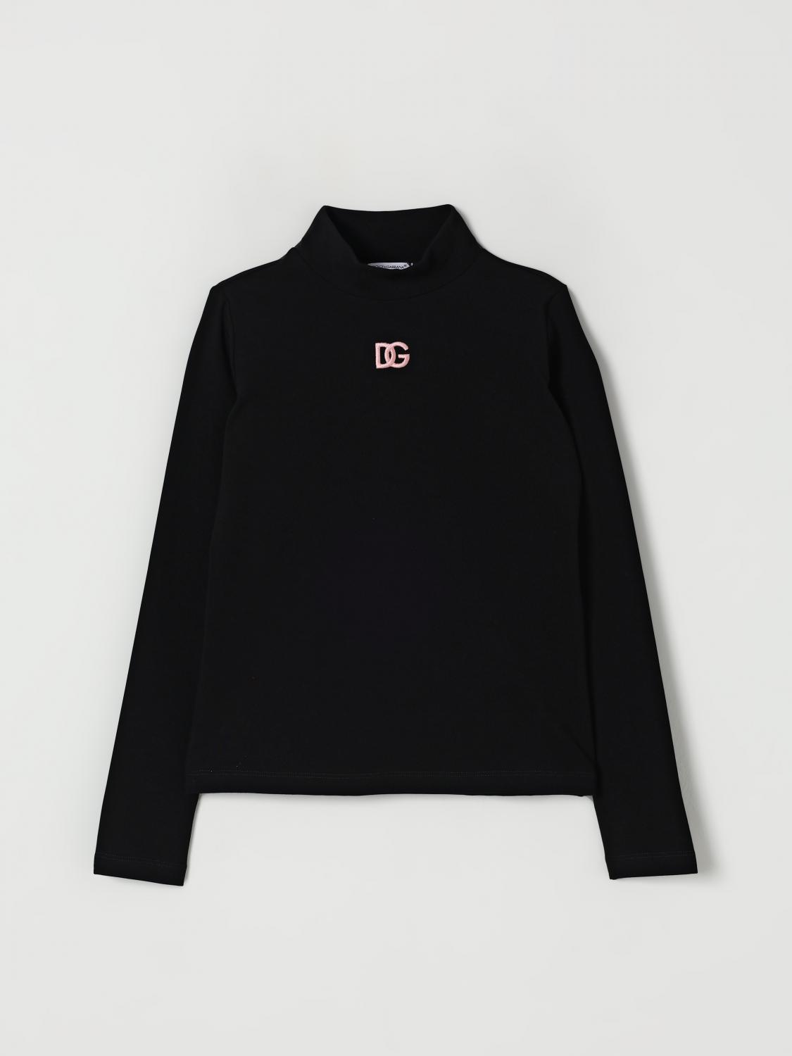 Dolce & Gabbana Black Turtleneck Sweater For Girl With Pink Logo In Black