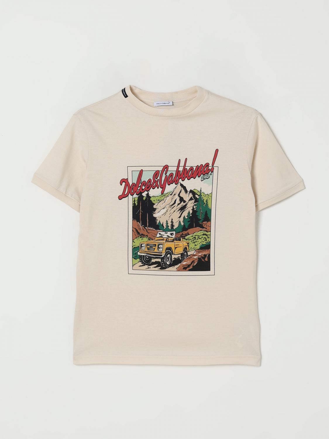 Dolce & Gabbana Ivory T-shirt For Boy With Expolorer Print In Neutral