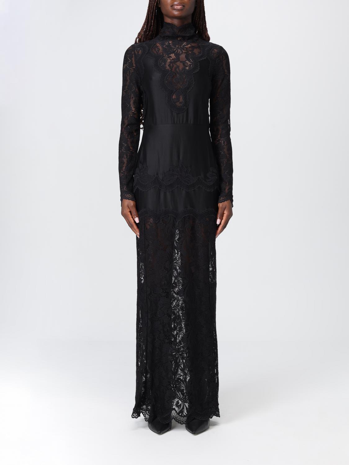 Rabanne Black Dress In Floral Lace And Sheer Tulle In Black
