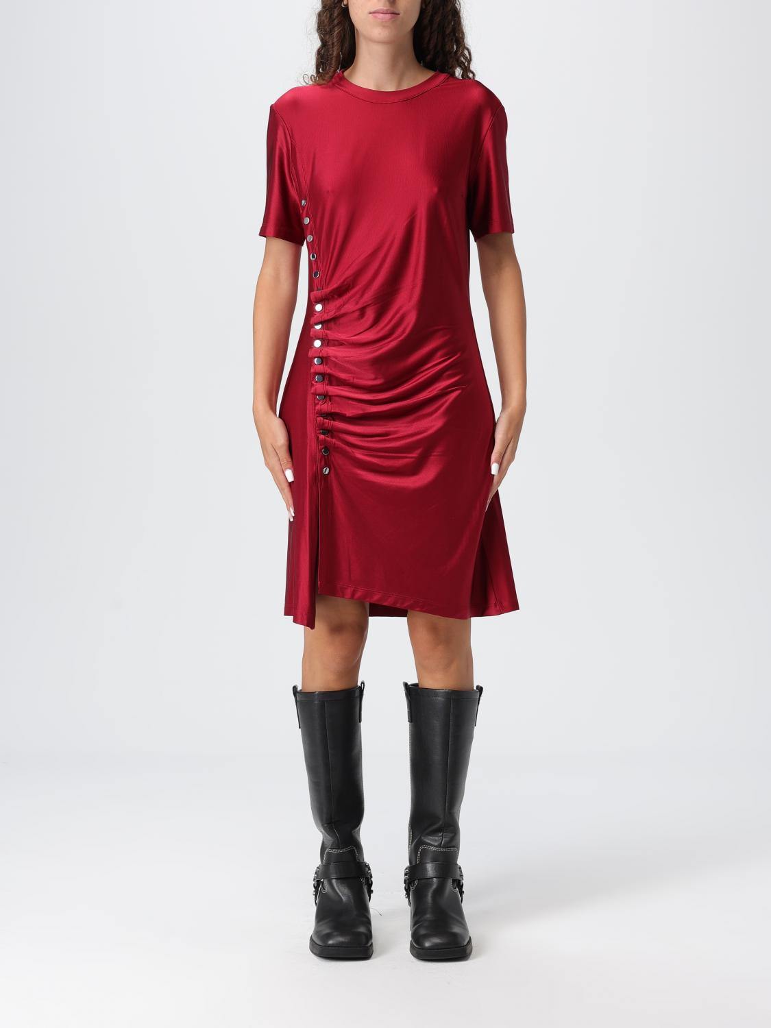 Rabanne Womens Ruby Red Draped Stud Stretch-jersey Mini Dress In Red