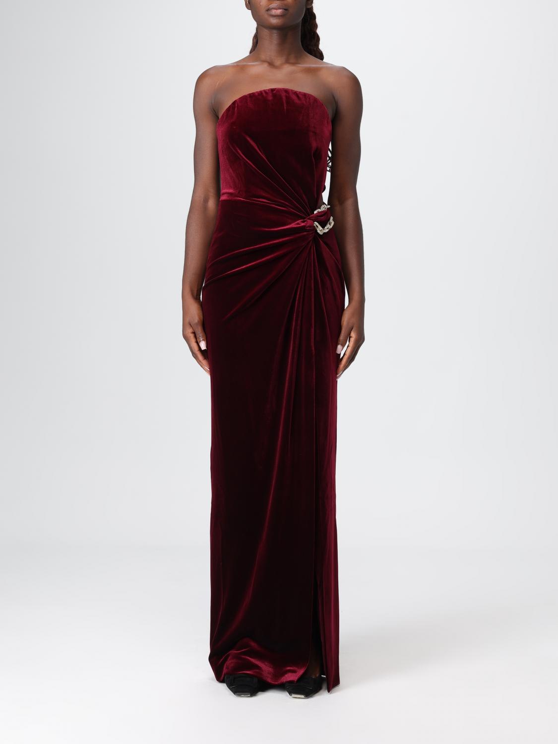 Self-portrait Strapless Cutout Embellished Gathered Velvet Maxi Dress In Red