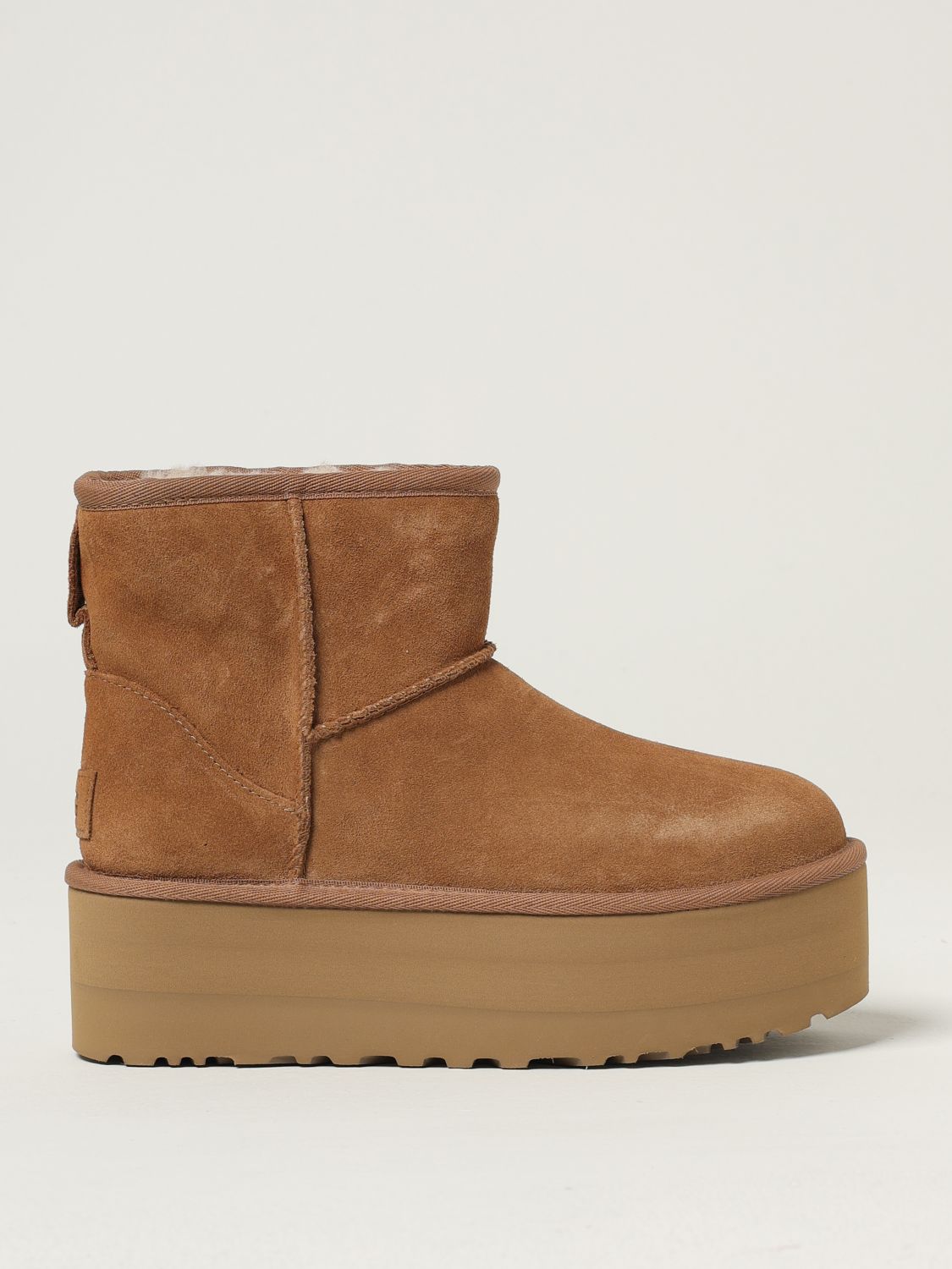 Ugg Camel Suede Classic Mini Platform Ankle Boots In Brown