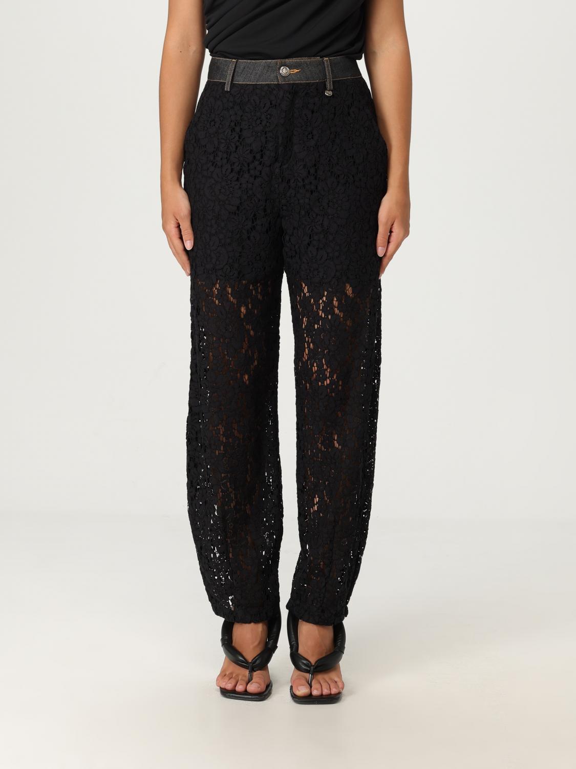 Liu •jo Lace-denim Cotton-blend Trousers In Black