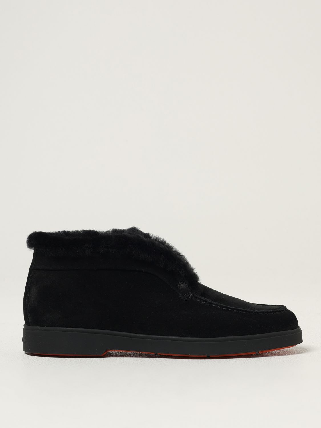Santoni Fortune Shearling Suede Loafer Booties In Black