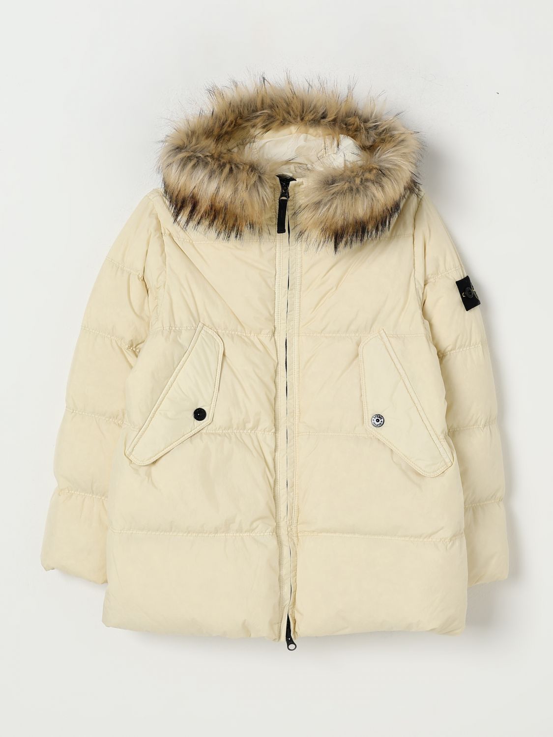 Stone Island Coat Junior Kids Color White In Neutral