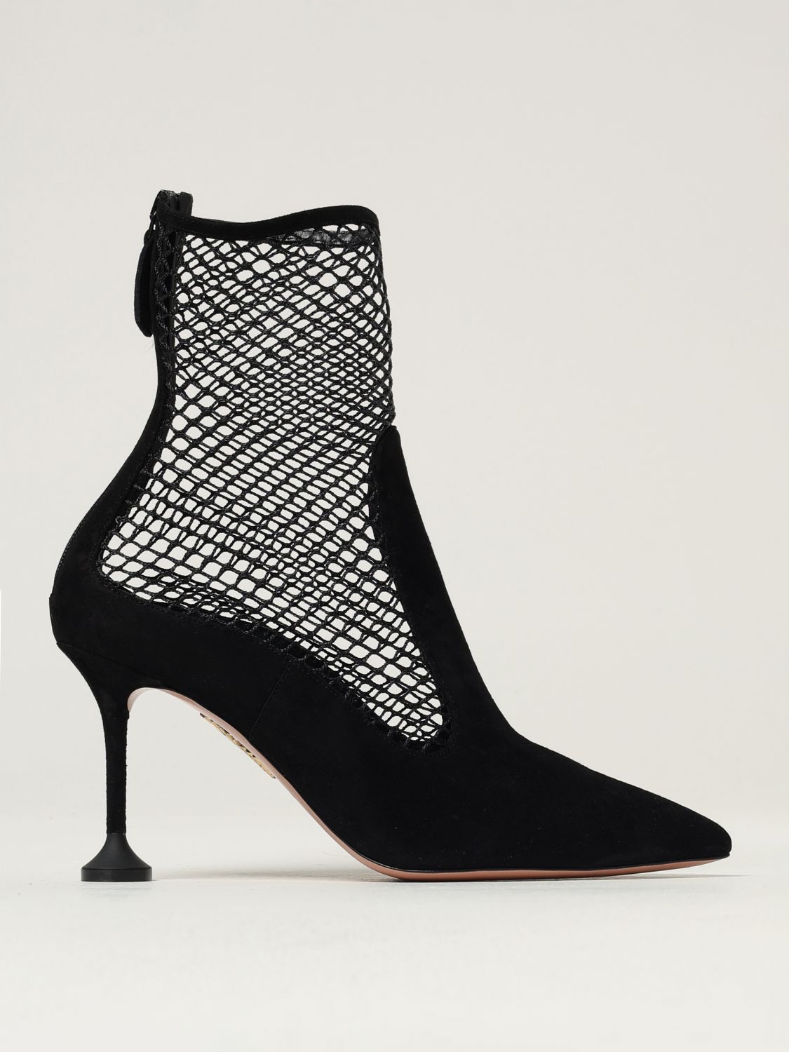 Aquazzura Brera Mesh Suede Stiletto Ankle Booties In Black