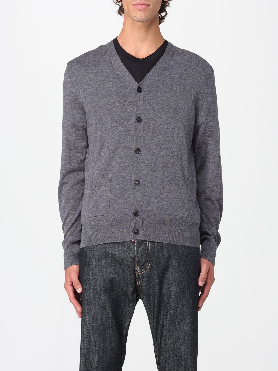 Dsquared2 Logo Embroidered Knitted Cardigan In Gray