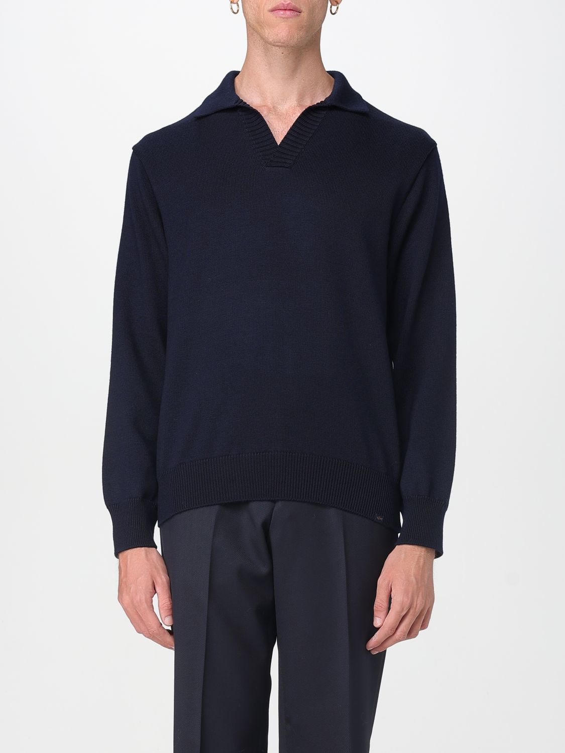 Paul & Shark Long-sleeved Lapel Sweater In Black