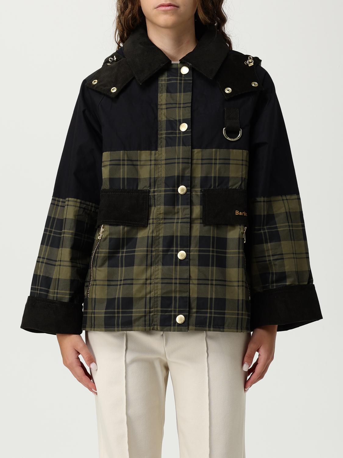 Barbour Elaine Hooded Corduroy-trimmed Checked Waxed-cotton Jacket In Black