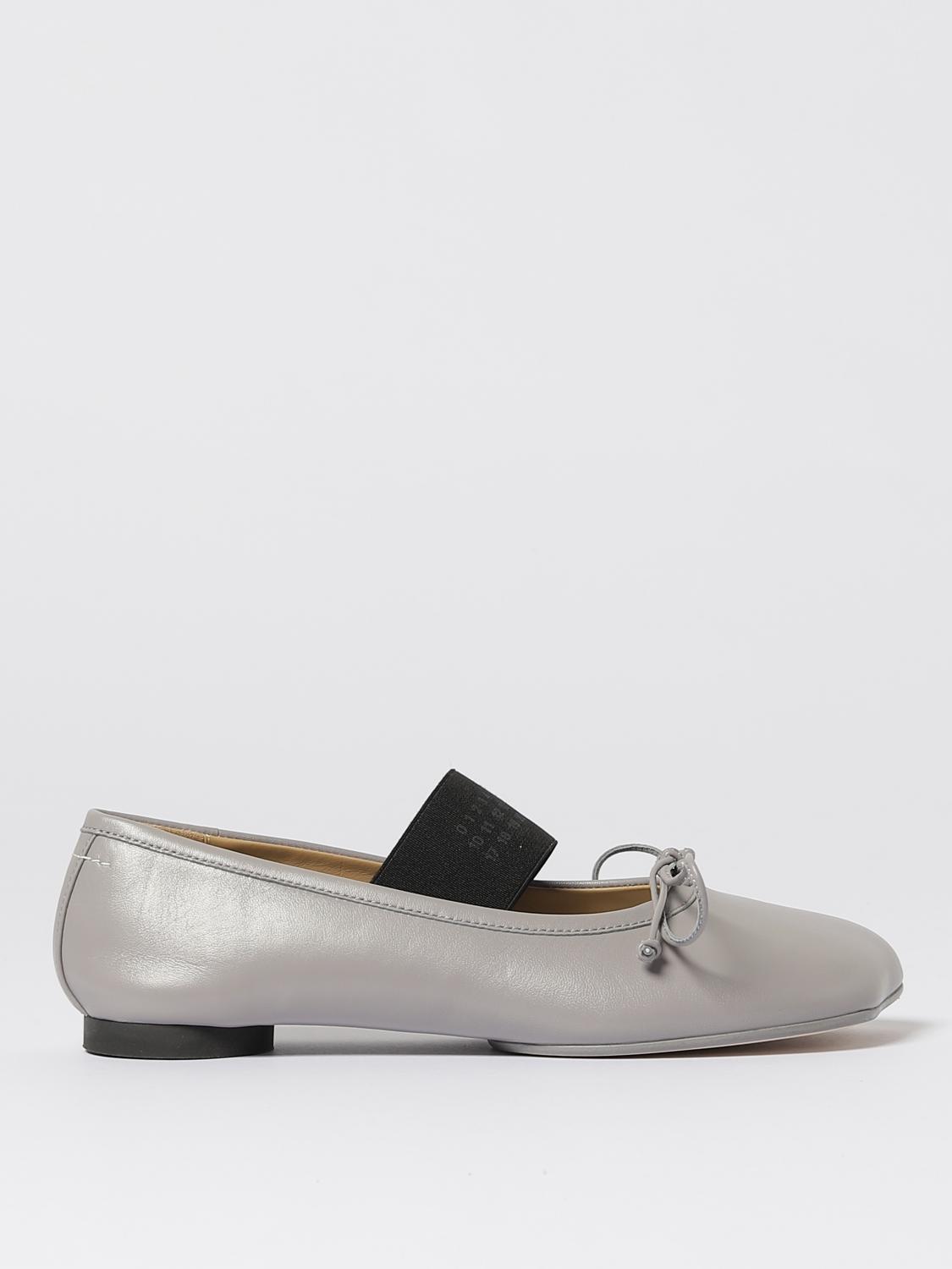 Mm6 Maison Margiela Silver Leather Flats In Gray