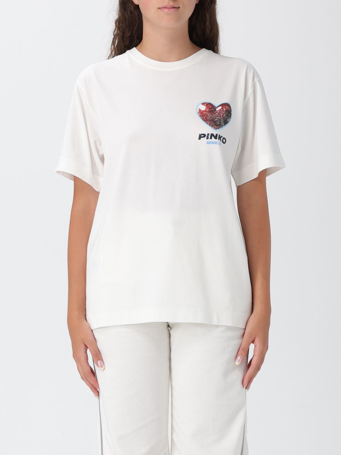 Pinko Logo Crew Neck Graphic Print Short Sleeve T-shirt In White