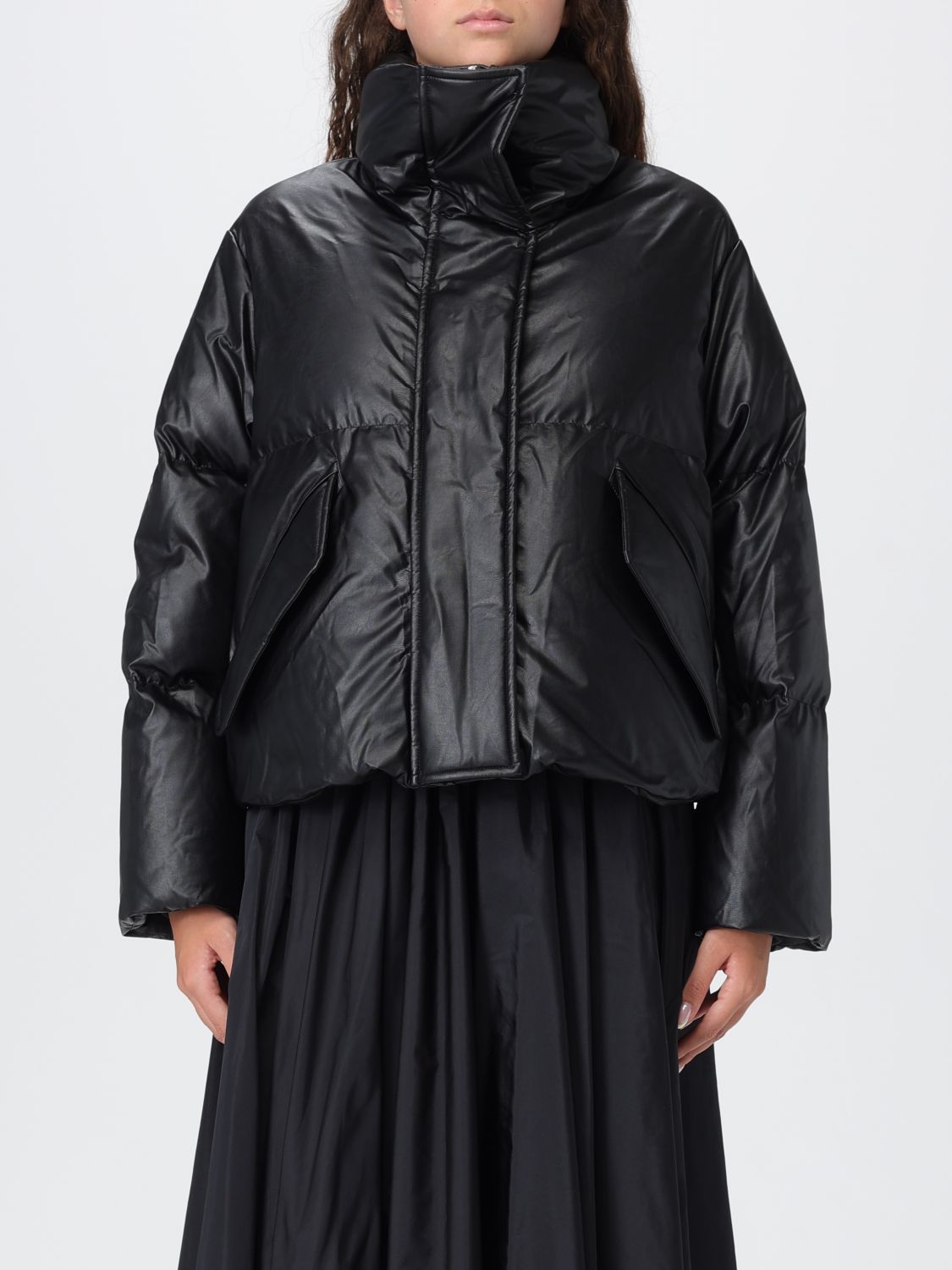 Mm6 Maison Margiela Mm6 By Maison Margiela Cropped High-collar Jacket With Oversized Sleeves In Black