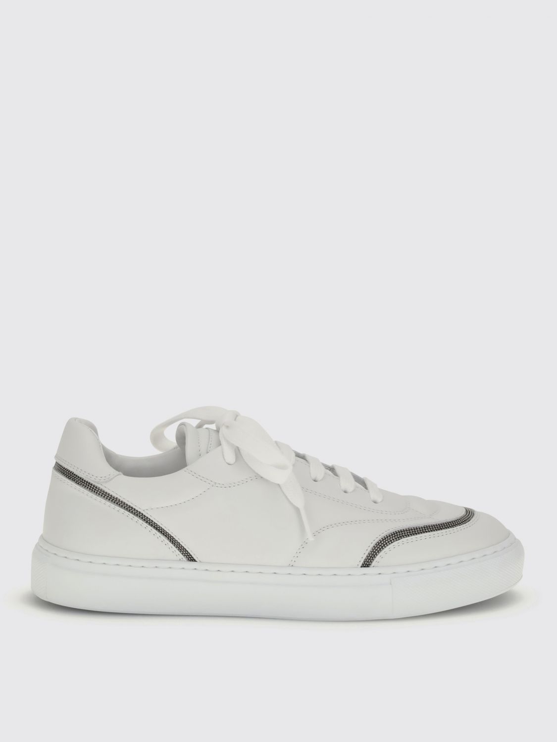 Brunello Cucinelli Women Leather Sneakers With Shiny Details In White