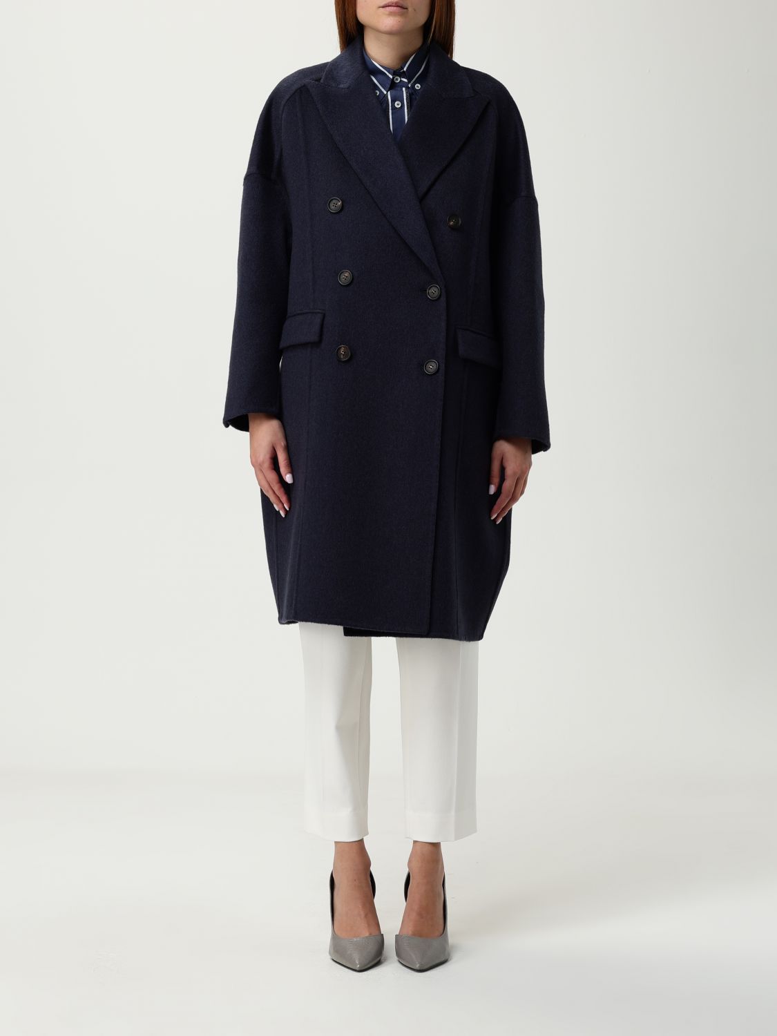 Brunello Cucinelli Double-breasted Black Cashmere Coat With Peak Lapels In Black