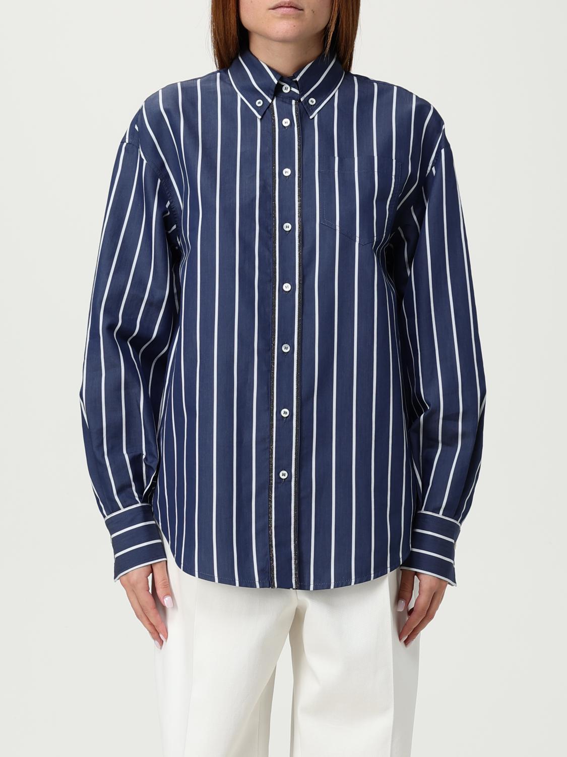 Brunello Cucinelli Striped Button-fastening Shirt In Blue