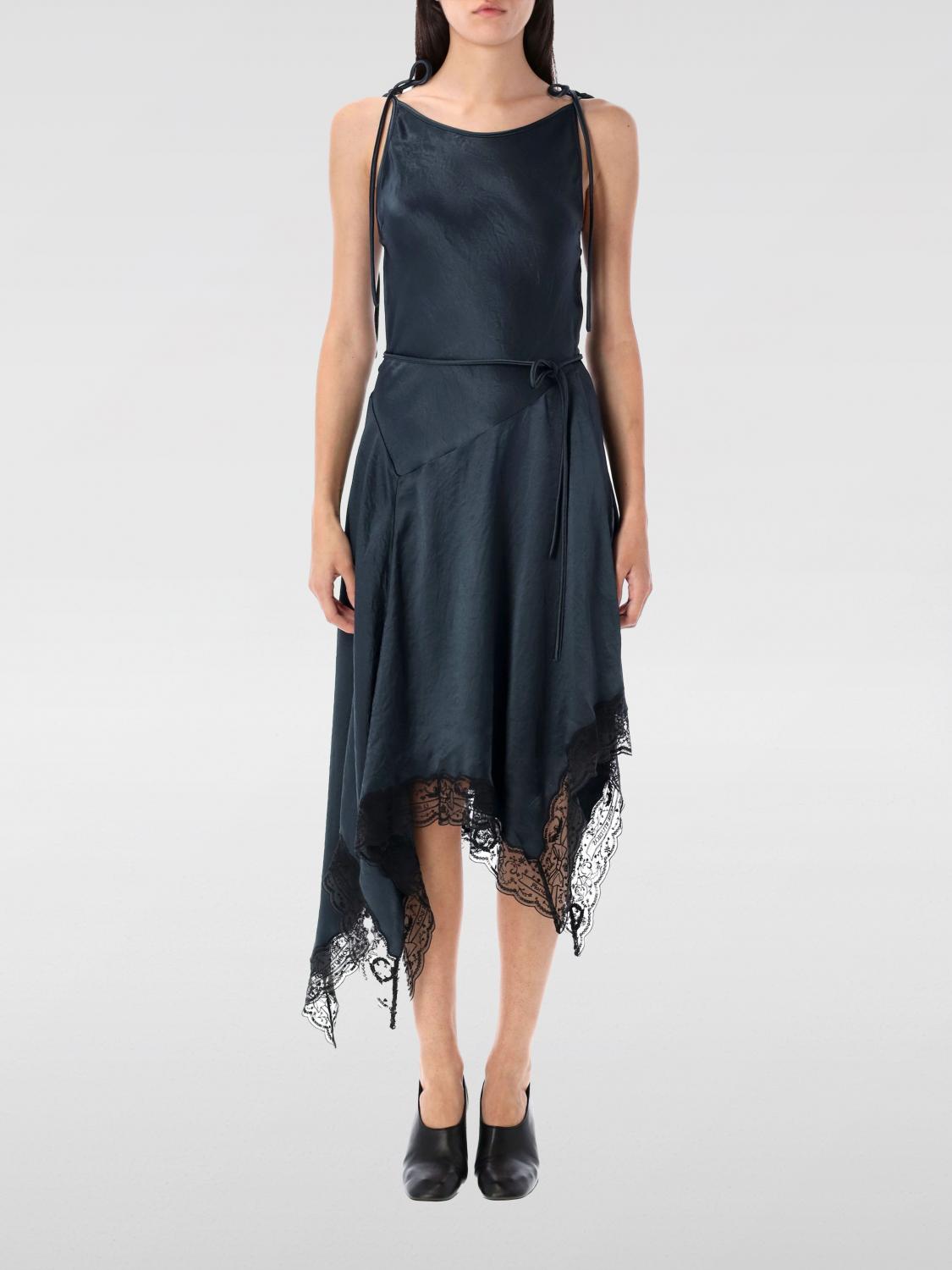 Acne Studios Womens Petrol Blue Asymmetric Lace-trim Satin Midi Dress In Blue