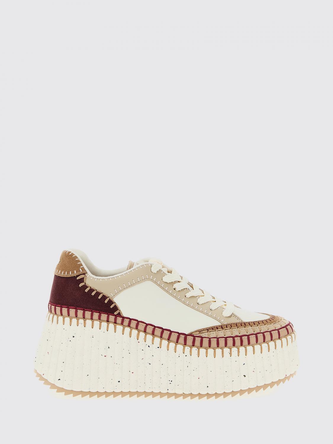 Chloé Nama Suede-trimmed Leather Platform Sneakers In White