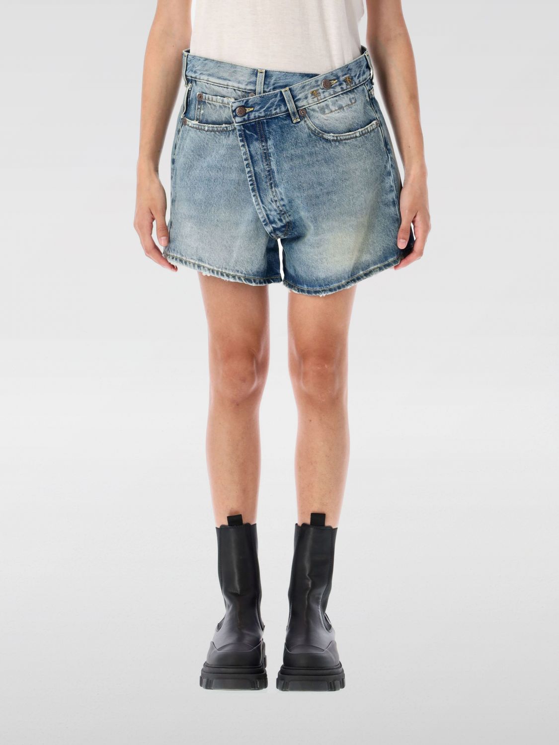 R13 Crossover Denim Shorts In Blue