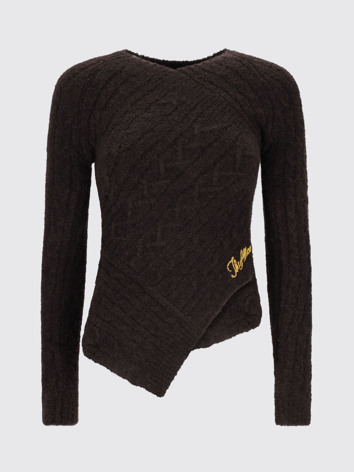 Attico Brown Sweater With Asymmetrical Design And Logo Lettering In Wool Woman In Brown