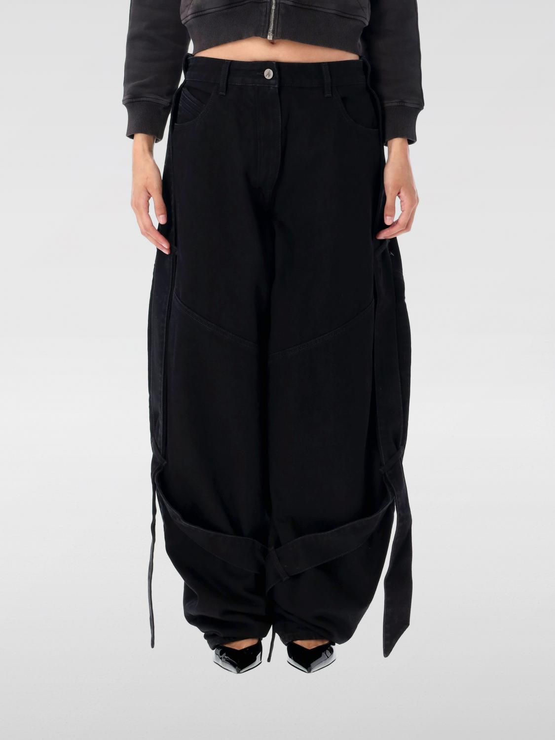 Attico Black Jeans With A Contrasting Panel Design And Tie Details In Black