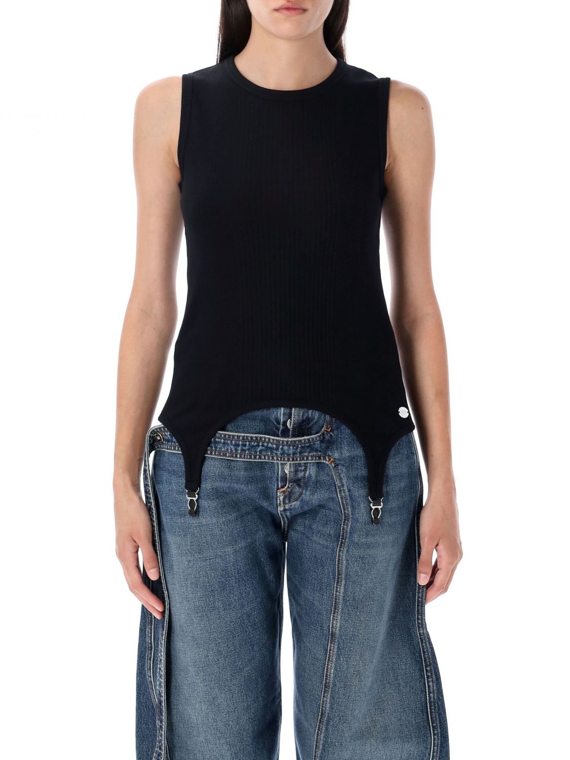 Jean Paul Gaultier Cotton Ribbed Tank Top With Lingerie Garter Clothing In Black