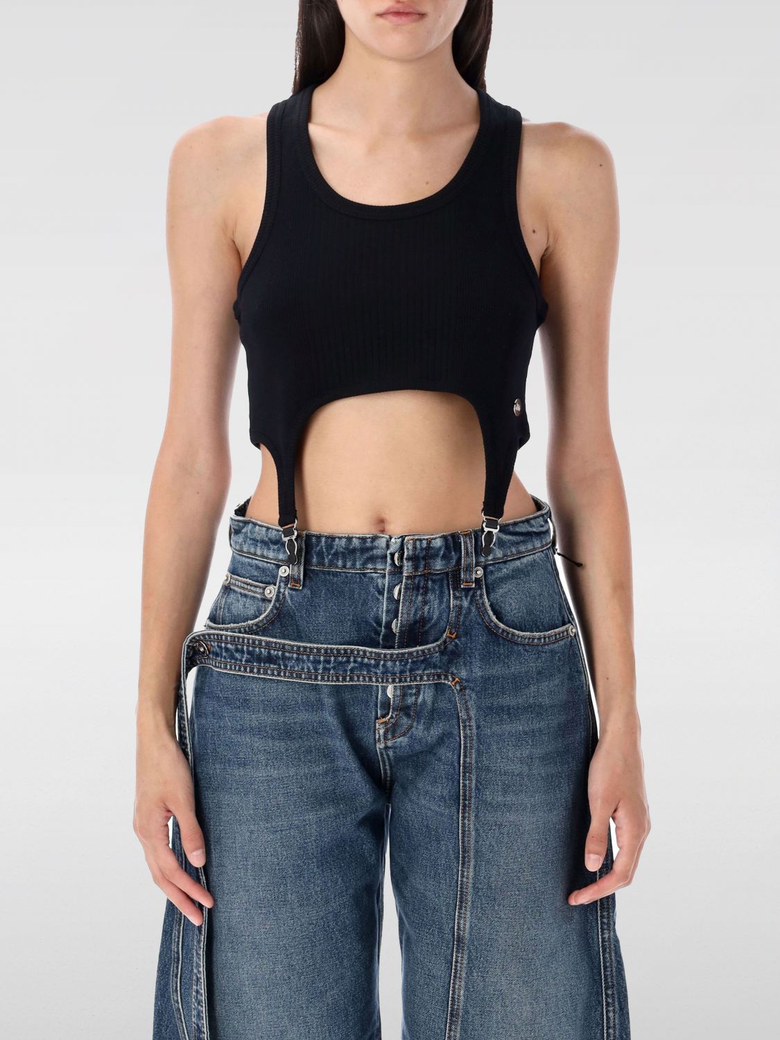 Jean Paul Gaultier Cotton Ribbed Bra With Lingerie Garter Clothing In Black