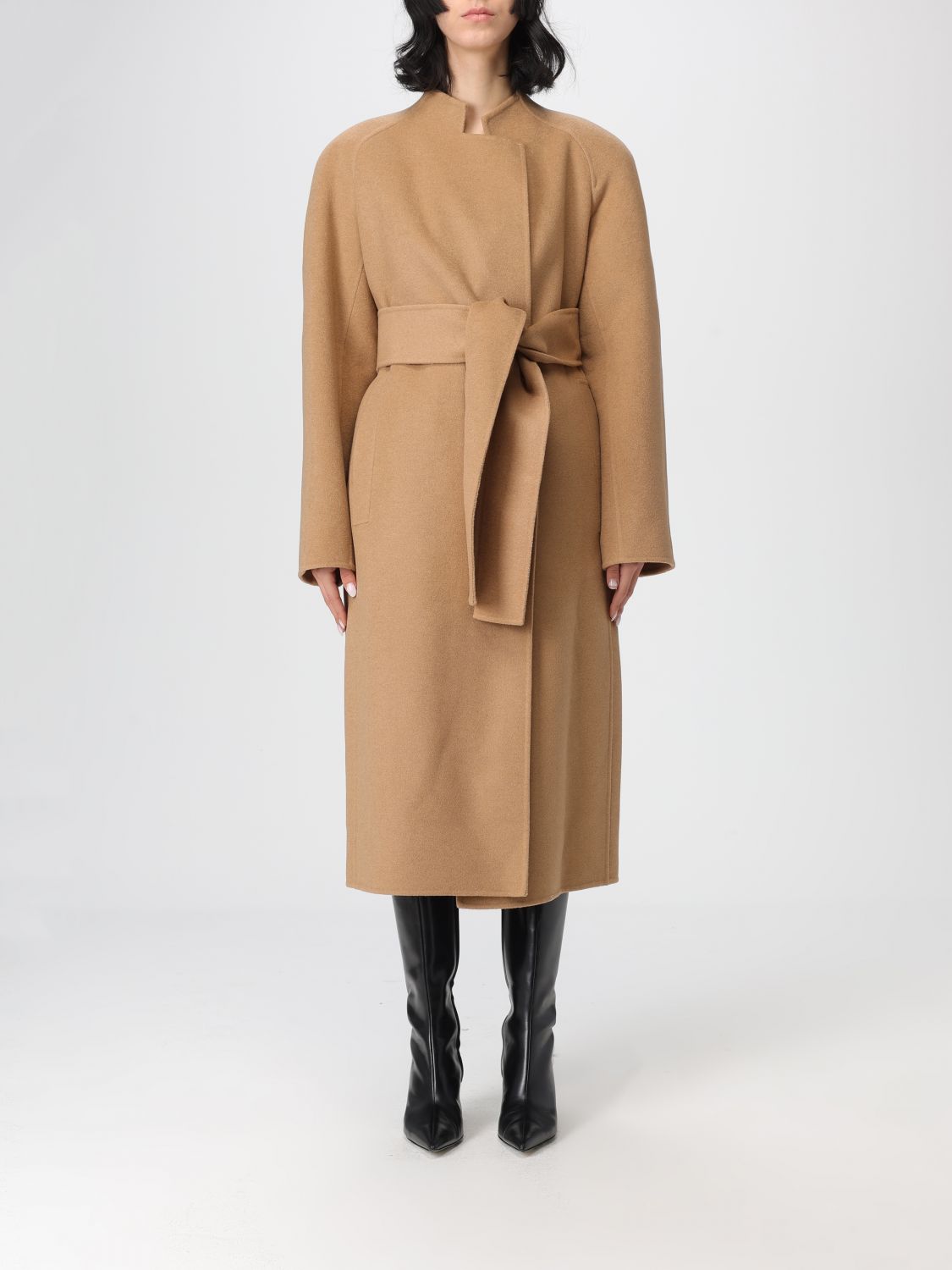 Khaite Single-breasted Belted Coat In Brown