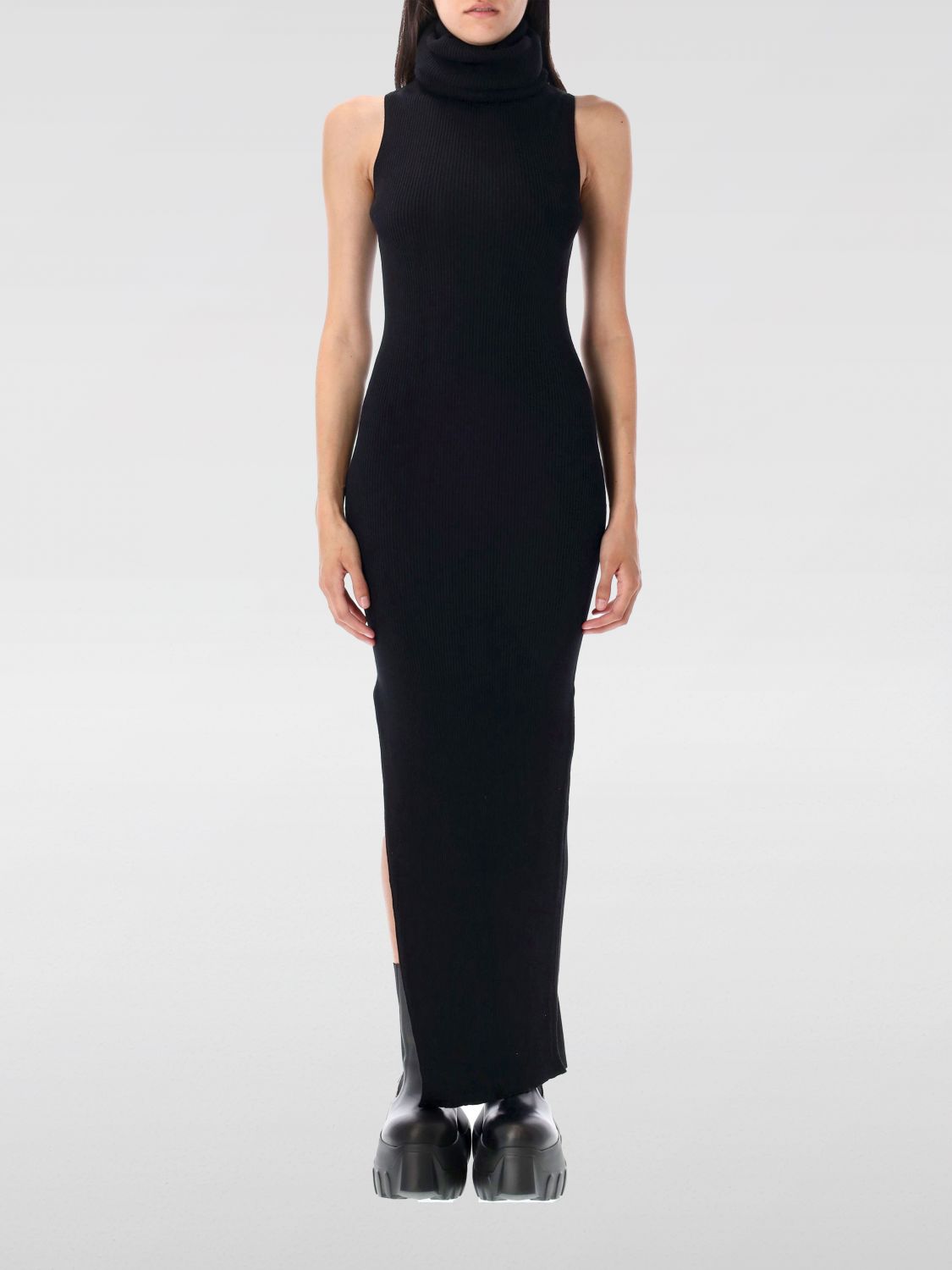 Rick Owens Ankle-length Tube Dress With Turtle Neck In Black