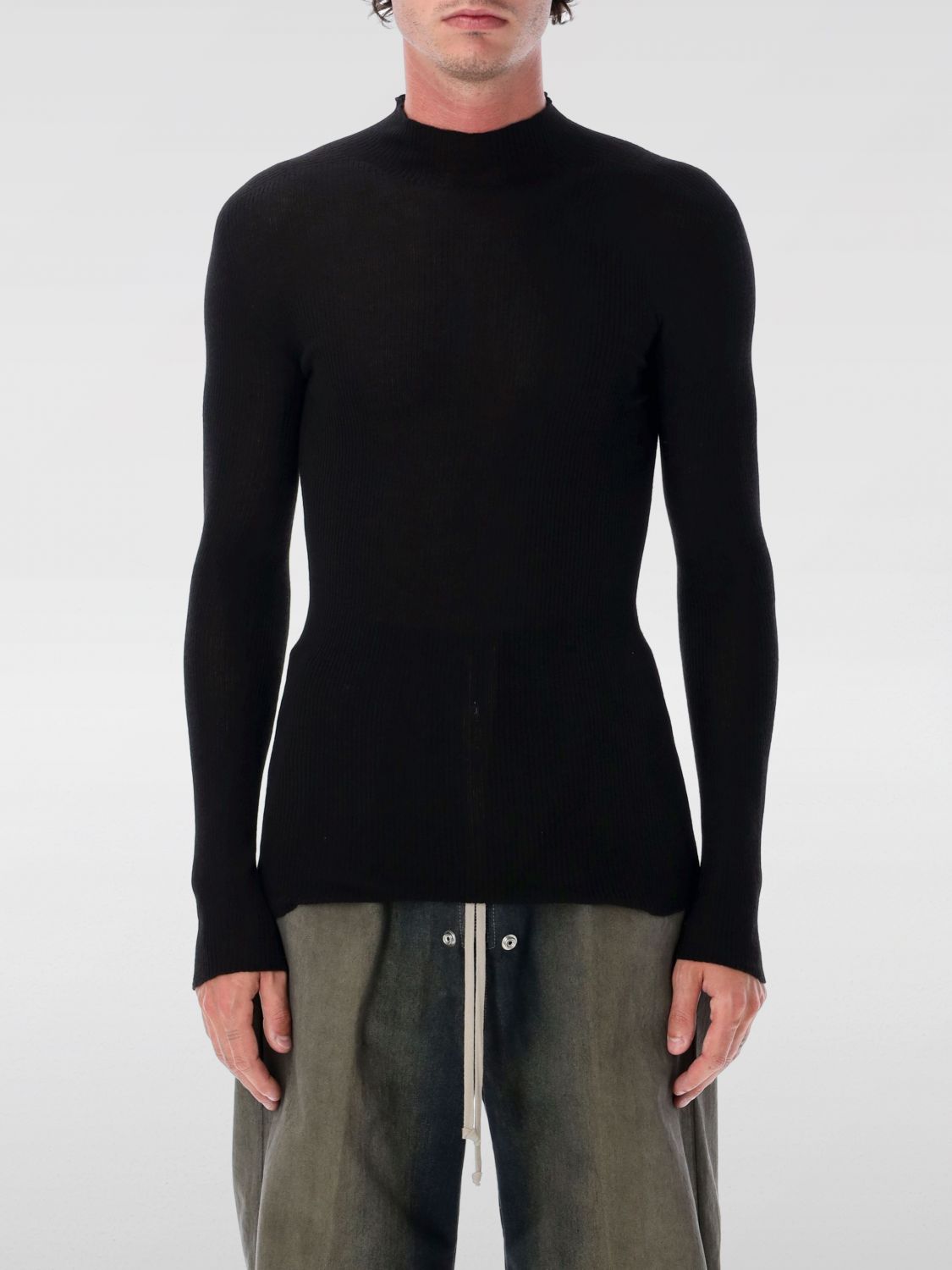 Rick Owens Fitted Ribbed Knit Turtleneck In Soft Virgin Wool In Black