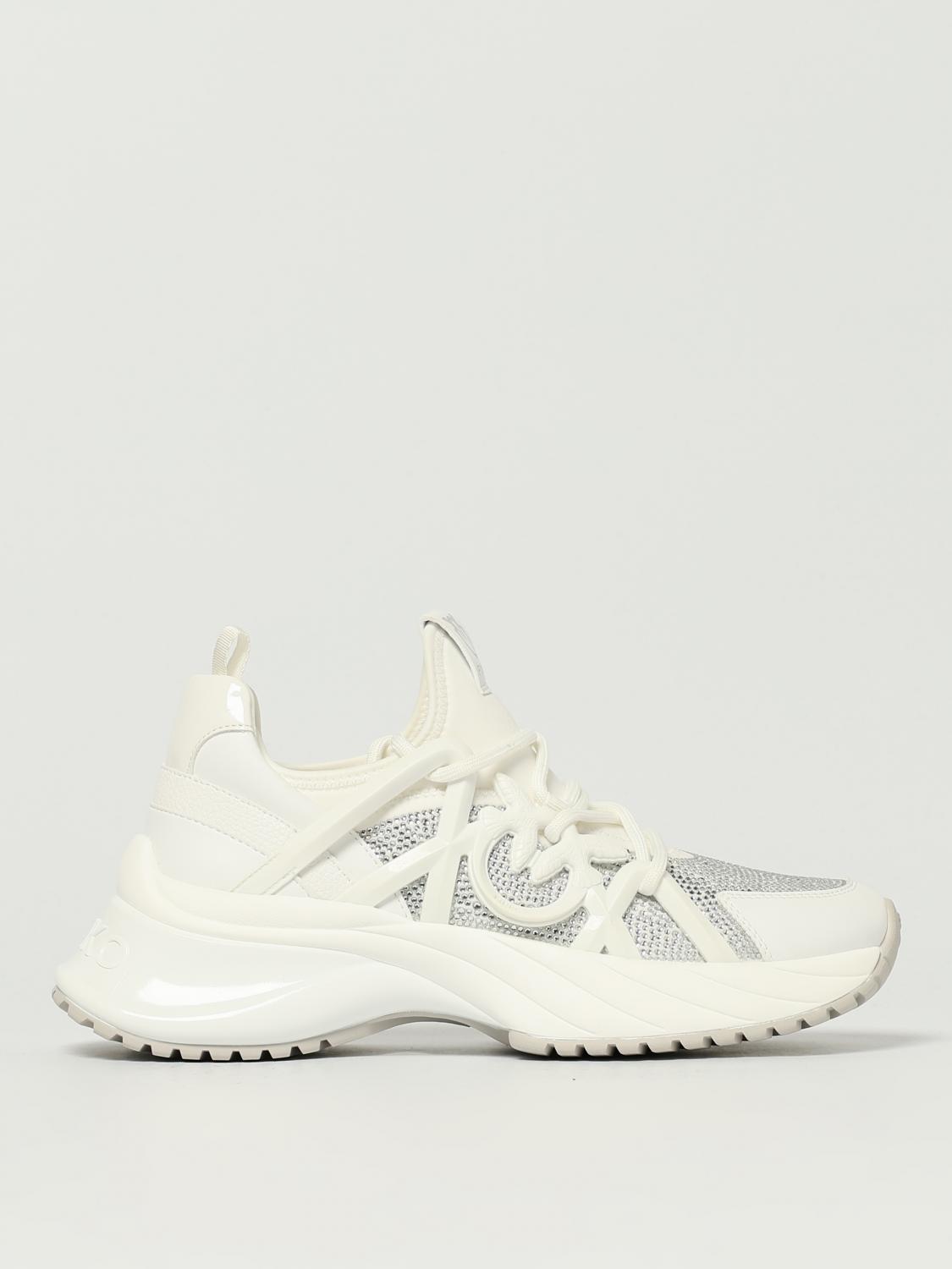 Pinko Ariel Crystal-embellished Lace-up Sneakers In White