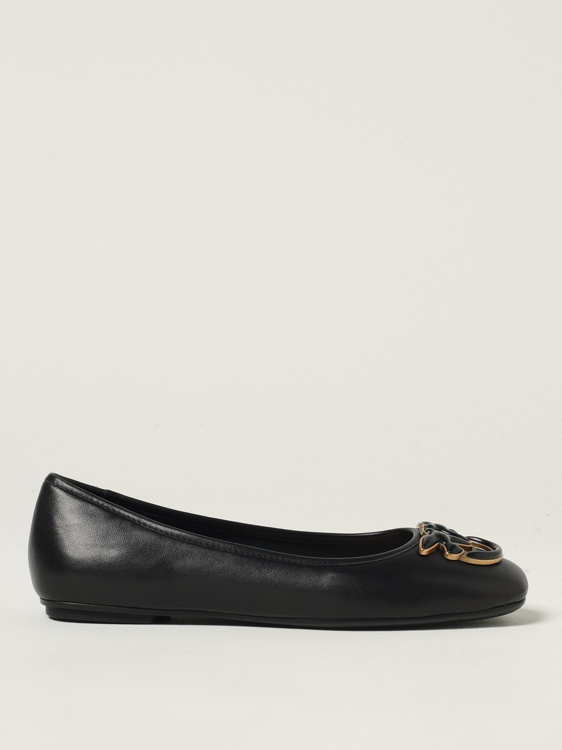 Pinko Flat Nappa Leather Ballet Flats With Love Birds Logo In Black