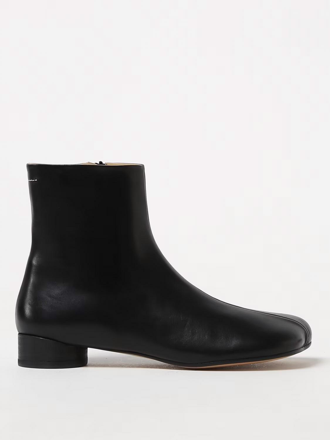 Mm6 Maison Margiela Logo Embroidered Block Heel Ankle Boots In Black