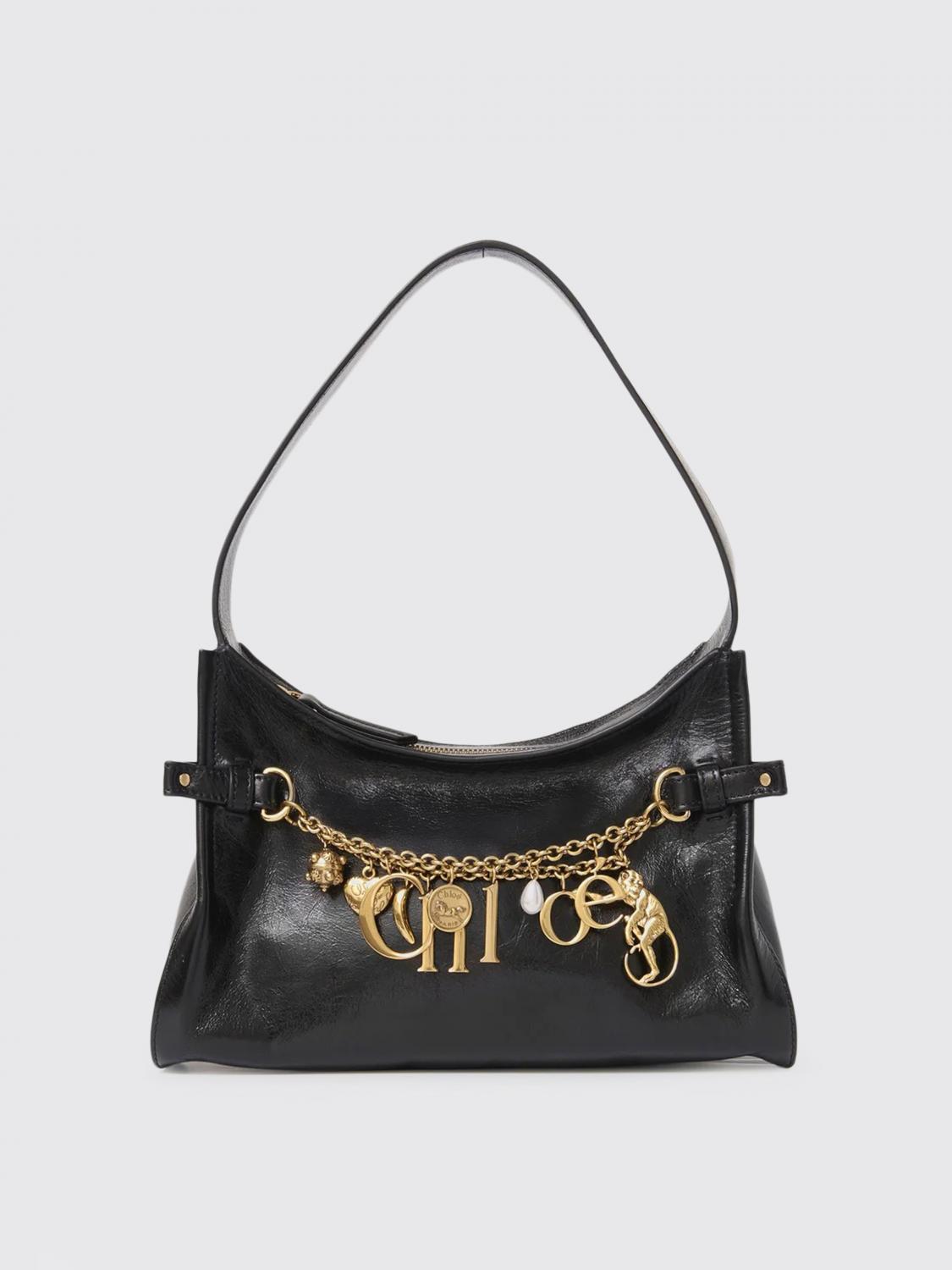 Chloé Leather Shoulder Bag Adorned With Charms In Black
