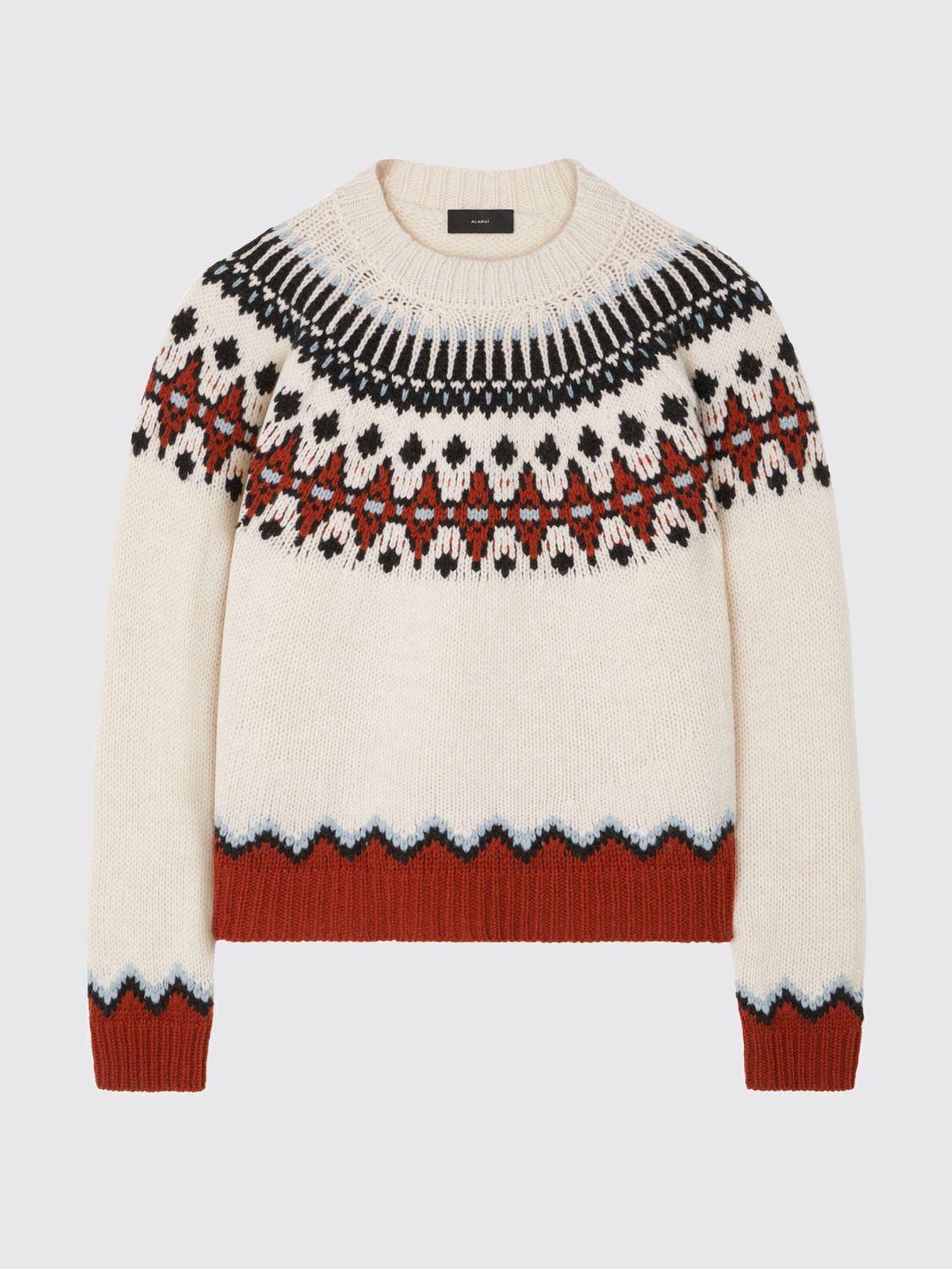 Alanui Wool Crewneck Sweater With Geometric Detail In White